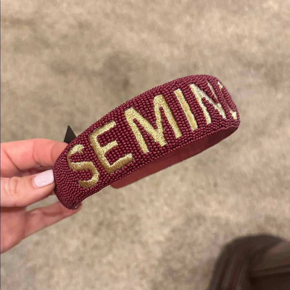 Beaded Maroon Florida State Statement Headband with Gold Lettering